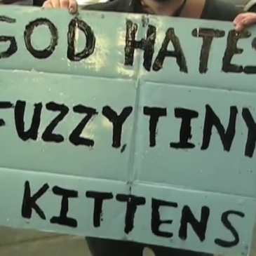 Sign: "God hates fuzzy tiny kittens"